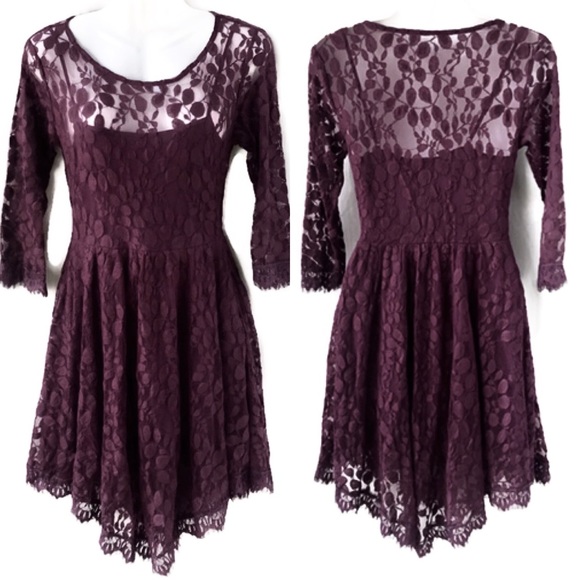 Free People Dresses & Skirts - Free People Purple Lace Dress W Slip, Size 2